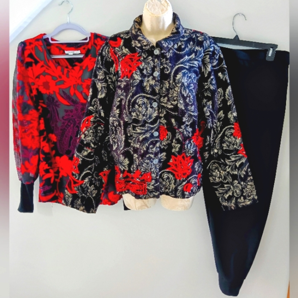 CHICOS SIZE 3 US 16 TOP, JACKET AND DRESS ANKLE JOGGERS 3PC OUTFIT NEW!